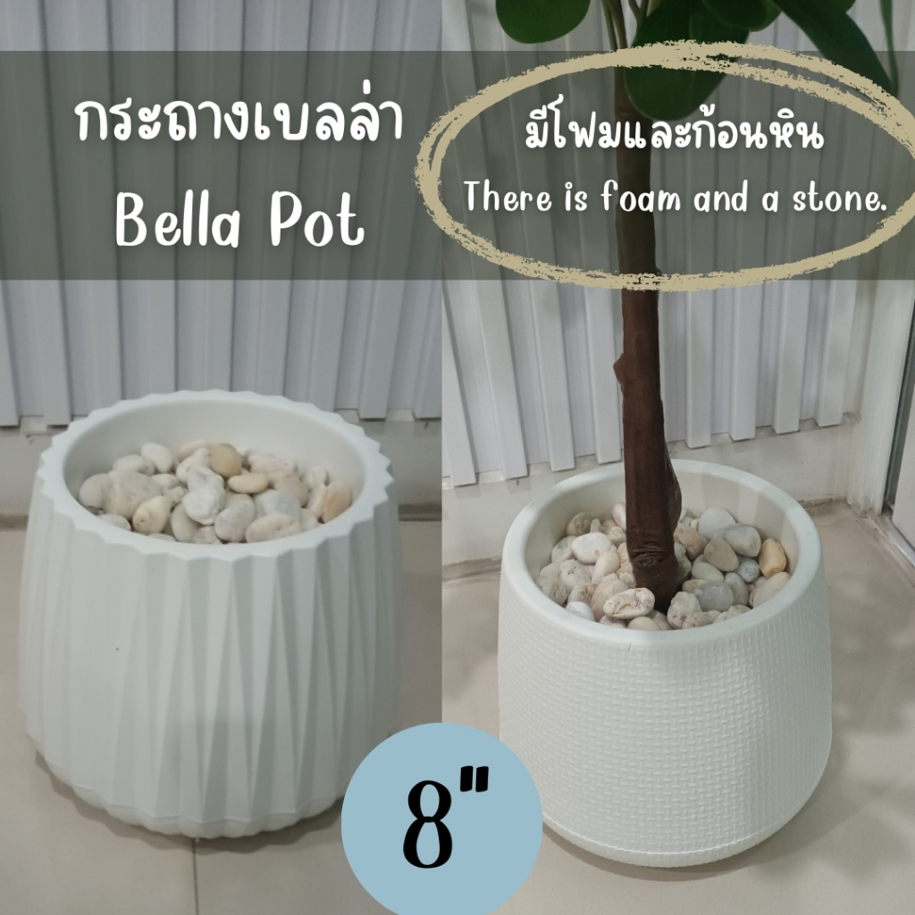 กระถางเบลล่า8นิ้วพร้อมโฟมหินสำหรับต้นไม้ปลอมประดิษฐ์ Bella 8-inch pot with foam stone for artificial