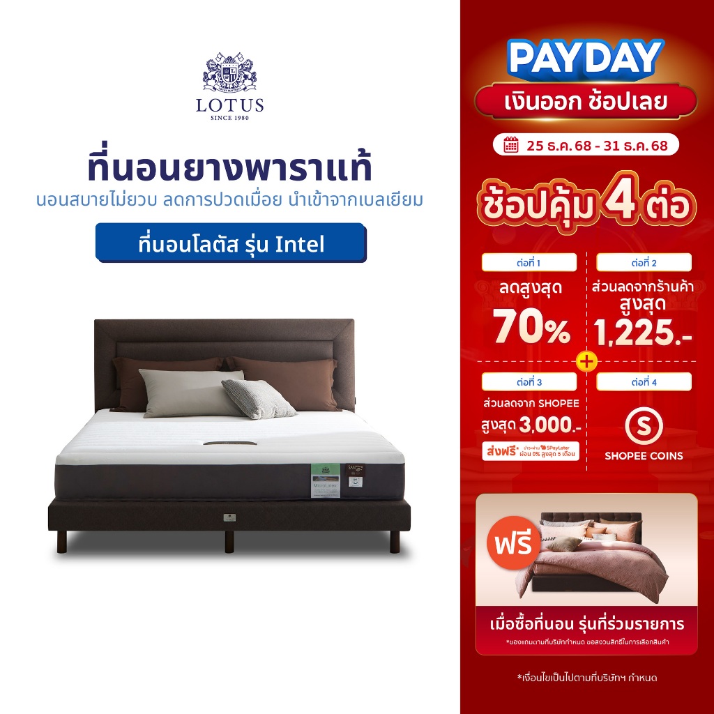 [ฟรี!ชุดผ้าปู] LOTUS ที่นอนยางพาราแท้ นอนสบายไม่ยวบ ลดการปวดเมื่อย นำเข้าจากเบลเยี่ยม รุ่น Intel