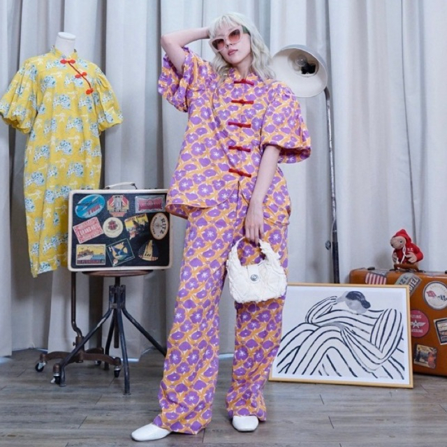 📌ทักก่อนสั่ง📌ตรุษจีน  6034 ชุดเซท2ชิ้น  เสื้อคอจีน อก44“+ กางเกงเอวสม็อค  ผ้าคอตตอนอินเดีย MTD