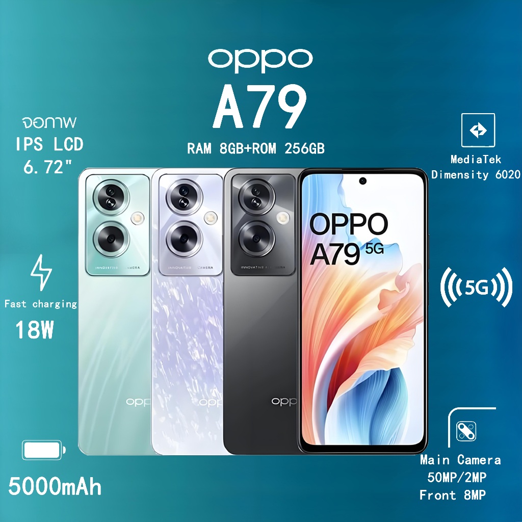 A79 OPPO 5G 8+256GB  จอใหญ่ ชิปแรง Dimensity 810 กล้อง 50MP ชาร์จไว 33W