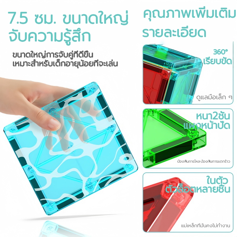 ฉาก magnetic tiles STEM 3D ของแท้ ของเล่น montessori ต่อแม่เหล็ก ของเล่นเด็ก ชุดตัวต่อ - รูปที่ 5