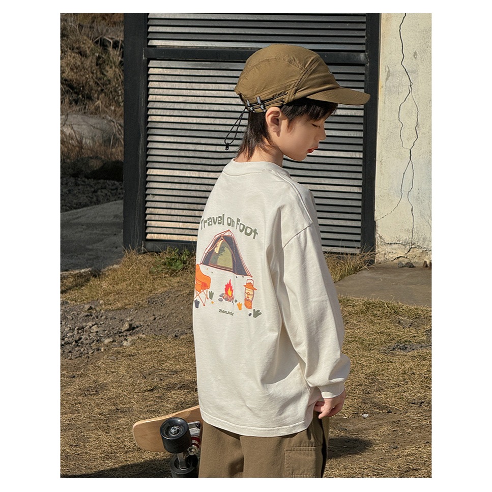 [ส่งไวจากไทย] *แค่เสื้อ* เสื้อยืดแขนยาวเด็ก เสื้อคอกลมแขนยาว สกรีนลายเท่ๆ ทรงโอเวอร์ไซส์ สไตล์เกาหลี เหมาะสำหรับ 5-14 ปี - รูปที่ 6