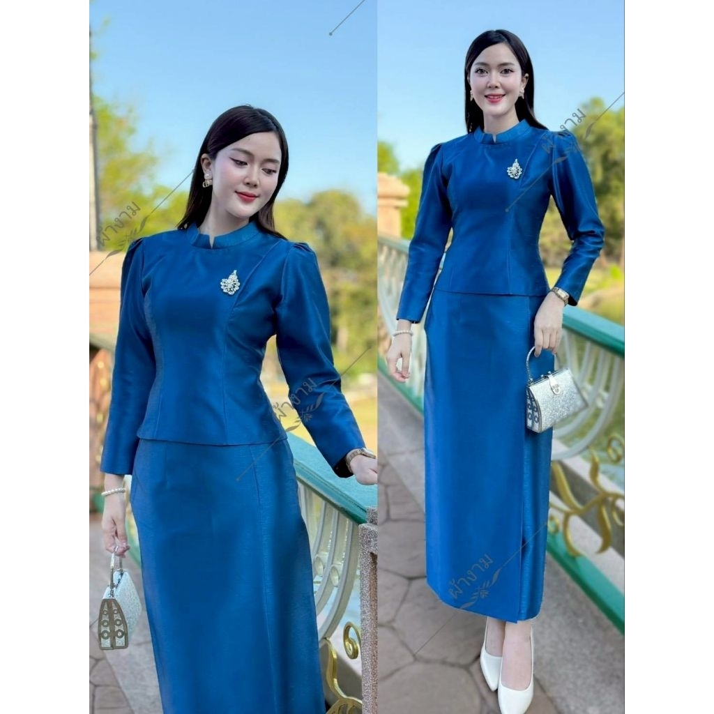 ชุดไทยบรมพิมาน ผ้าถุงสำเร็จซิปหลังงานสวยใส่งานบุญงานบวช