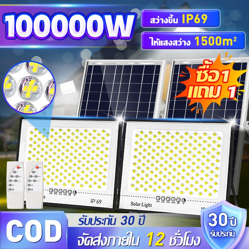 ✨ 1แถม1 ✨ไฟโซล่าเซลล์ โคมไฟโซล่าเซลล์ โซล่าเซลล์ 1000W Solar light กันน้ำ กันฟ้าผ่า สปอร์ตไลท์ led