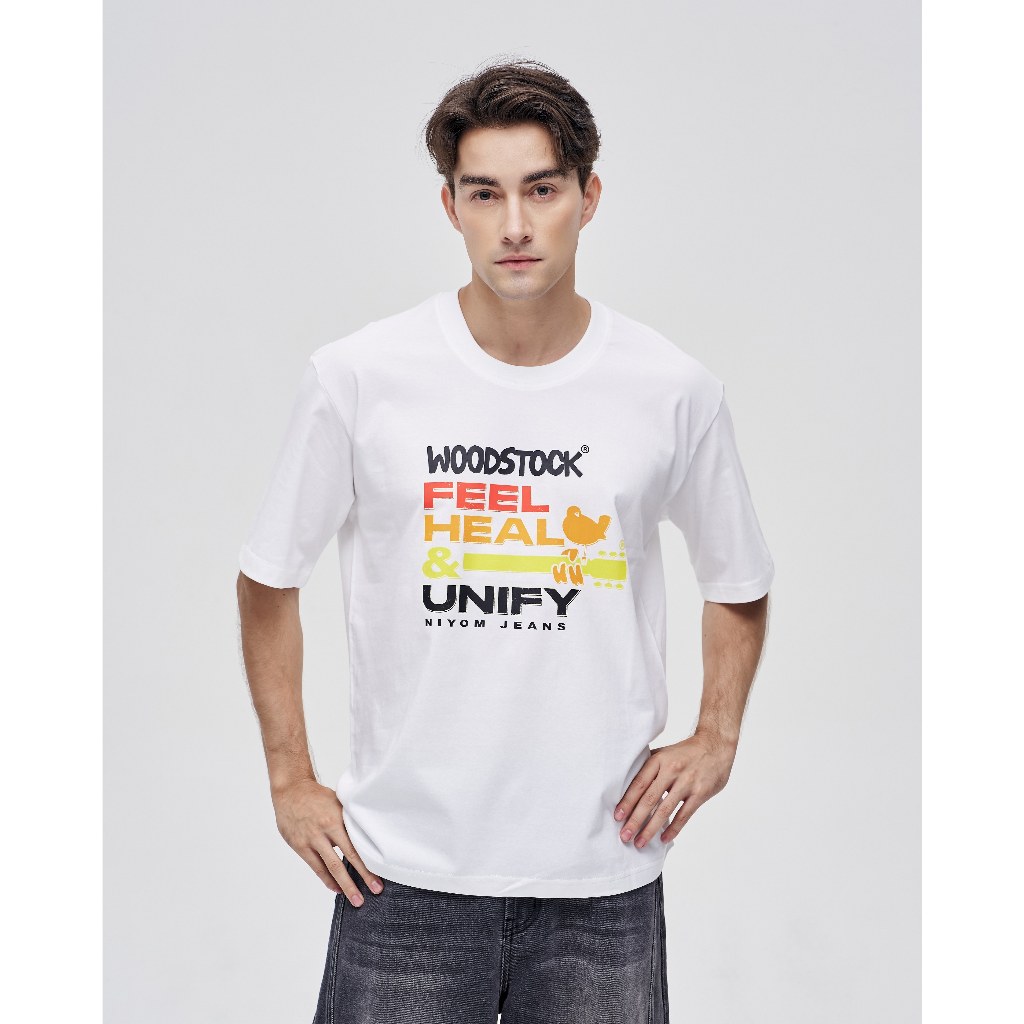 Niyom Jeans collection Woodstock : เสื้อยืด Oversize รุ่น TWS-009 สกรีนลาย ผ้าCotton ผ้ายืด