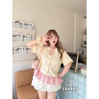 (ถูกสุด/มีส่งด่วน!⚡️) Meena Top🍪🍯💖 A251(JR) เสื้อคอกลมแต่งสก็อต งานผ้ายูนิโคล่ยืดเยอะนิ่มใส่สบาย แต่งสก็อตสาวอวบไซส์ใหญ่