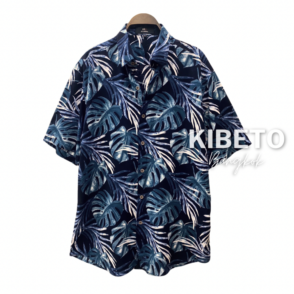 Kibeto เสื้อฮาวาย ลายมอนสเตอร่า สีกรม ผ้าสปันเรยอน เนื้อนิ่ม ใส่สบาย M L XL 2XL 3XL