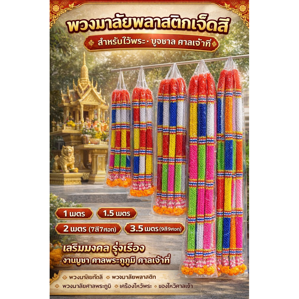 **พวงมาลัย7สี** พวงมาลัยเจ็ดสี พวงมาลัย7สี7ศอก มาลัยพลาสติก