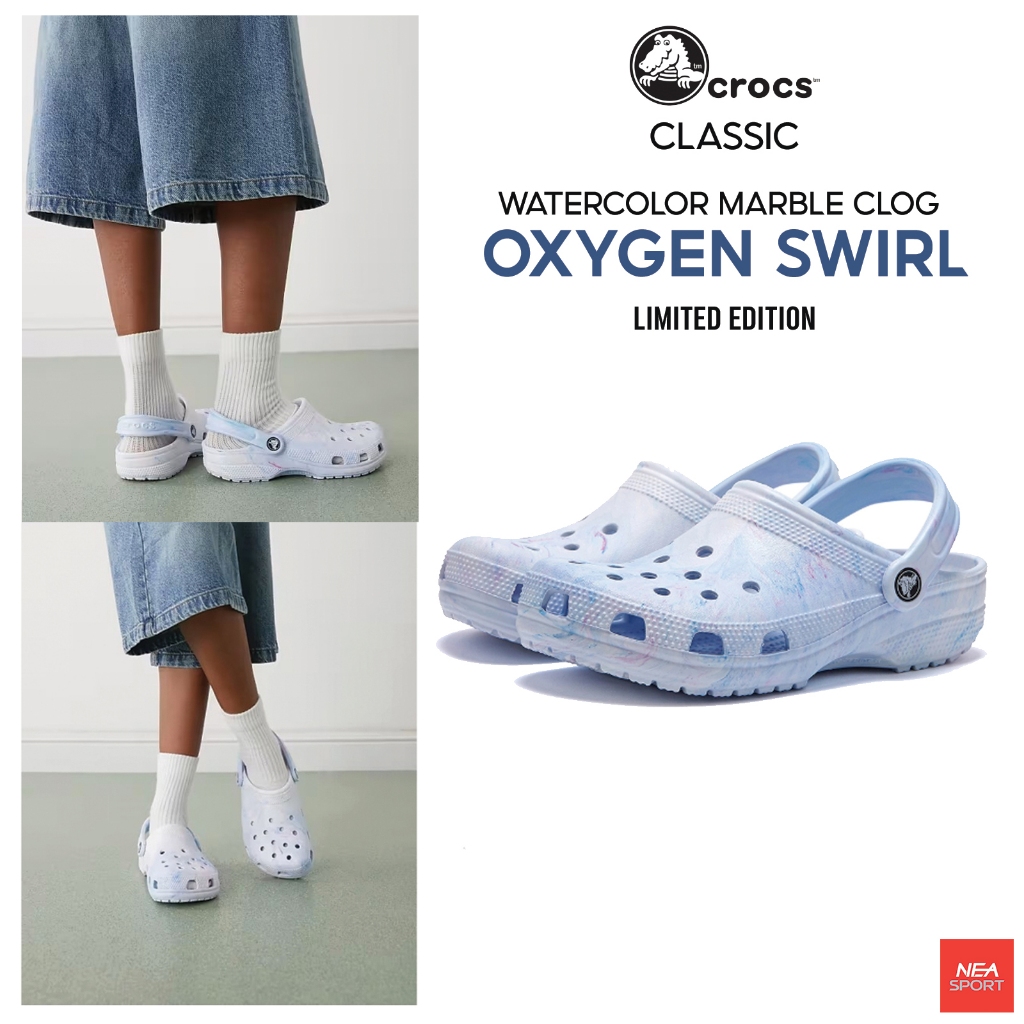 [รุ่นใหม่ มาแรง] CROCS Classic Watercolor Marbled Clog ใส่สบาย รองเท้าแตะ รัดส้น คร็อคส์ แท้ รุ่นฮิต หญิง