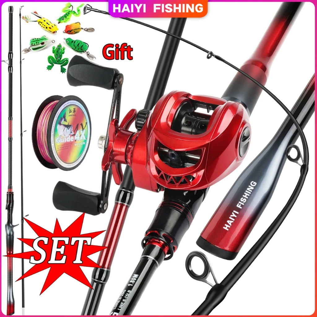 HAIYI FISHING เบ็ดตกปลาครบชุด1.8 เมตร/2.1 เมตรคันเบ็ดตกปลาหล่อตกปลาชุด 2 ส่วนคันเบ็ด 18+1BB 7.2:1 สีสันรอกตกปลา เบ็ดตกปล