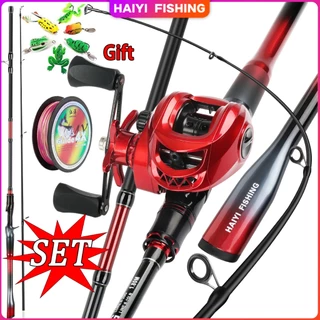 HAIYI FISHING เบ็ดตกปลาครบชุด1.8 เมตร/2.1 เมตรคันเบ็ดตกปลาหล่อตกปลาชุด 2 ส่วนคันเบ็ด 18+1BB 7.2:1 สีสันรอกตกปลา เบ็ดตกปล