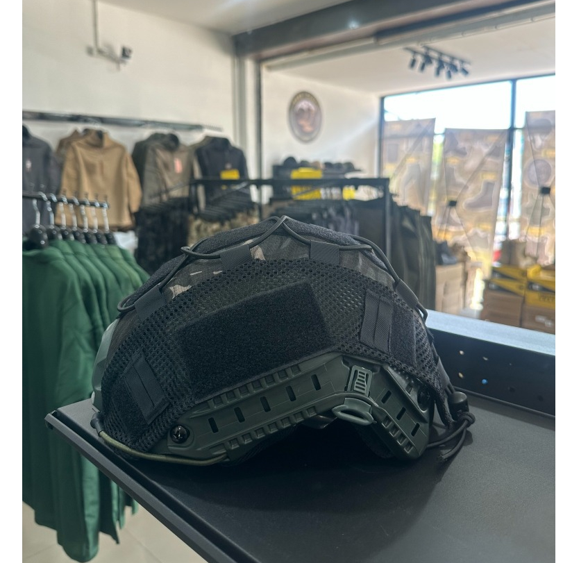 ผ้าคลุมหมวก Fast ตาข่ายคลุมหมวก รุ่นเปิดหู MICH2001 มีสีดำ พรางดำ Multicam Woodland พราง อส. พราง ทบ.