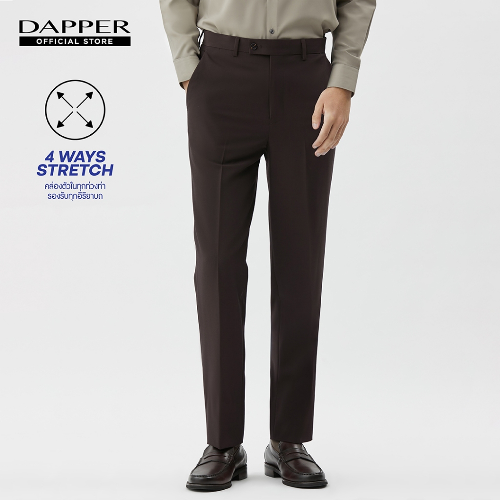 DAPPER กางเกงขายาว 4 Ways Stretch ทรง Slim-Fit สีน้ำตาล (TB4/BR/686SP)