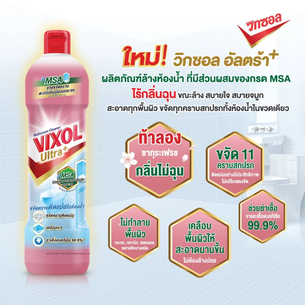 [ซื้อ 2 แถม 1] วิกซอล น้ำยาล้างห้องน้ำและสุขภัณฑ์ ขนาด 800-900 มล. คุ้มสุด!! thumbnail 8