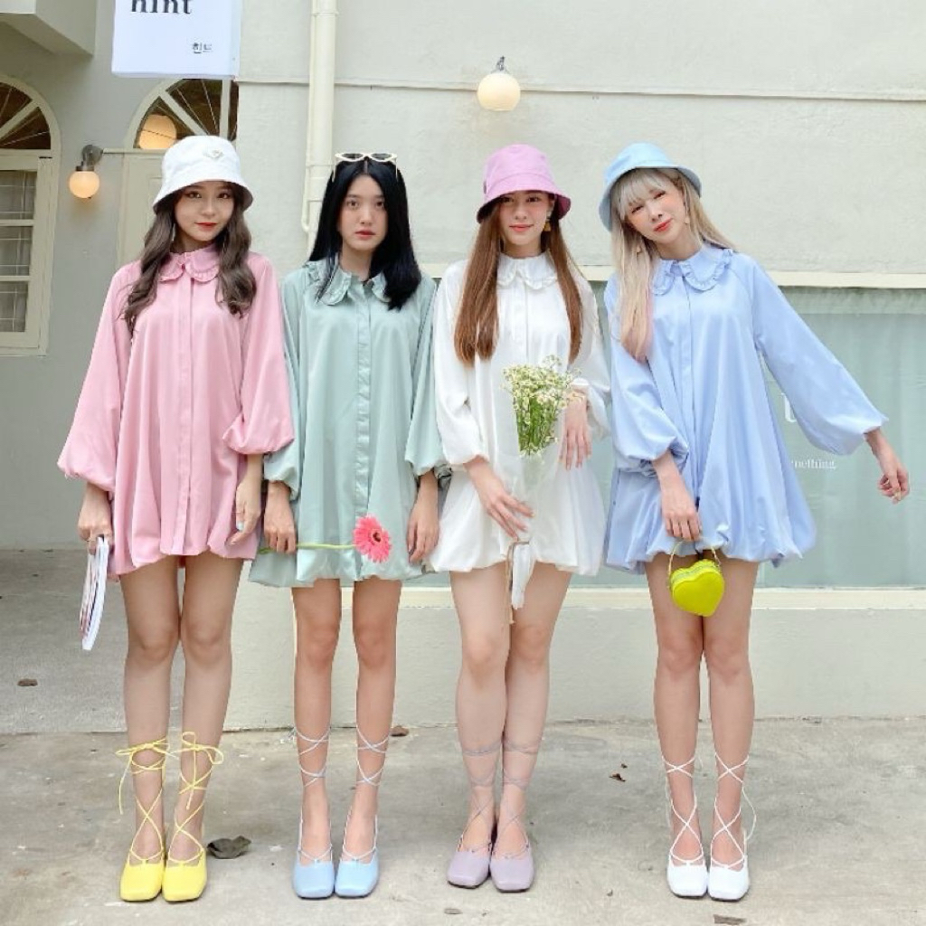 FLAT2112 F BALLOON ON A BED DRESS เดรสสีฟ้า เดรสกระโปรงบอลลูน🌸มือ2 #D313