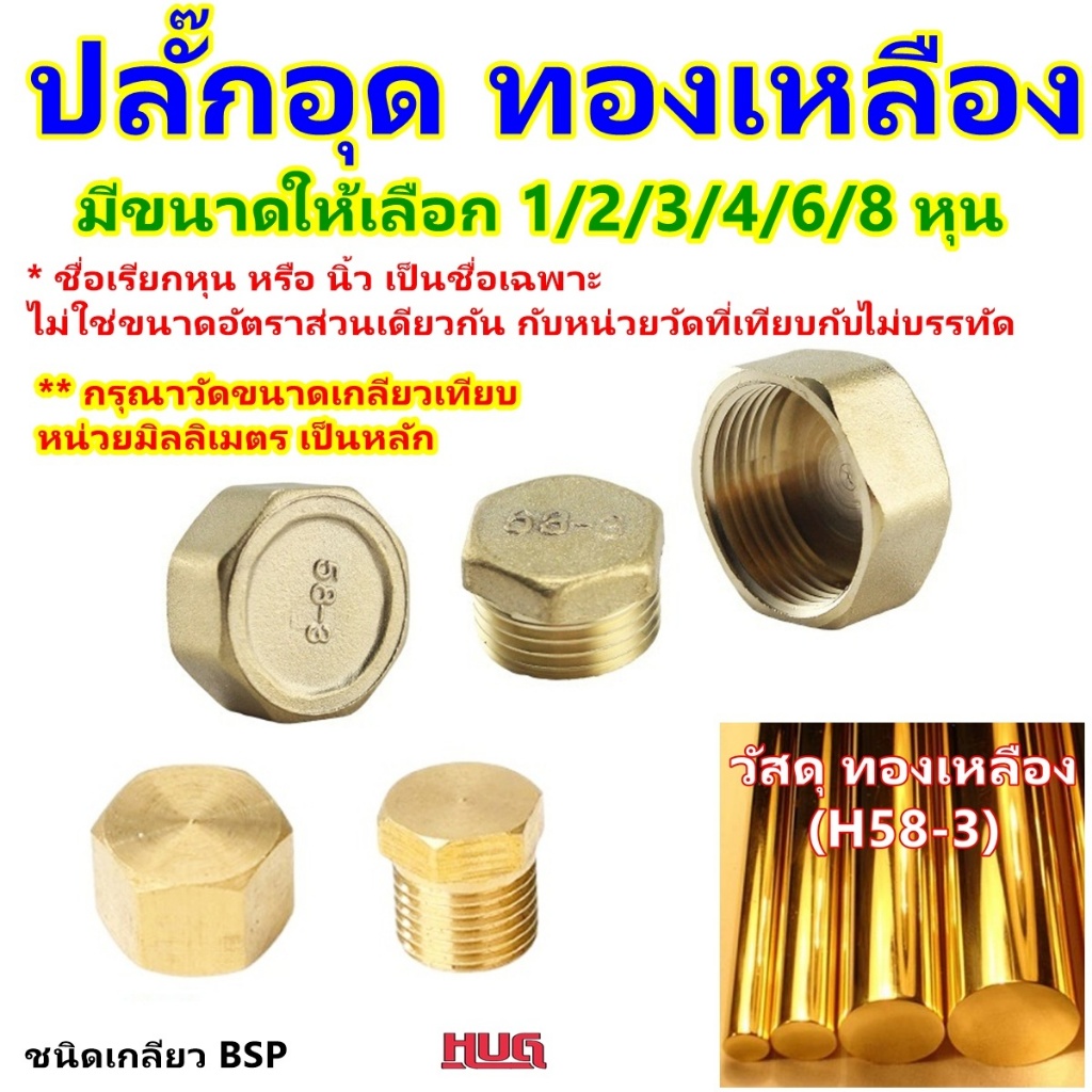 ปลั๊กอุด ทองเหลือง จุกอุดท่อ ฝาปิดท่อ เกลียวนอก เกลียวใน จุกปิดปลายท่อ ประปา ปลั๊กสกรุ ฝาครอบท่อ PVC  ฝาอุดแทงค์ hug
