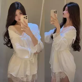 ❤sweet❤~ผู้หญิง หวาน เซ็กซี่ ประกบลูกไม้ เสื้อเชิ้ต เสื้อผ้าบ้าน ชุดนอน