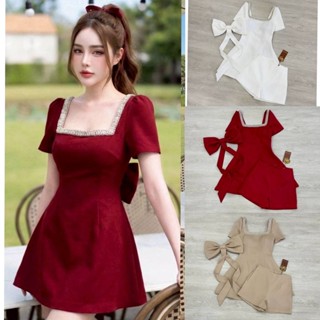 Milyn มินิเดรสตัวเดรสแต่งอะไหล่เพชรขอบชุดช่วงอกเชื่อมไปด้านห…