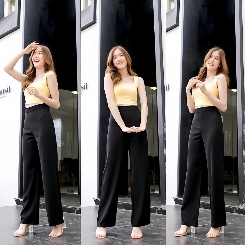 กางเกงทรงตรงเอวสูง S-4XL 4 สี กางเกงผู้หญิงสีดำ กางเกงขายาวลำลอง ใส่ทำงาน เข้าได้หลายชุด ผ้าคุณภาพดี สวมใส่สบาย