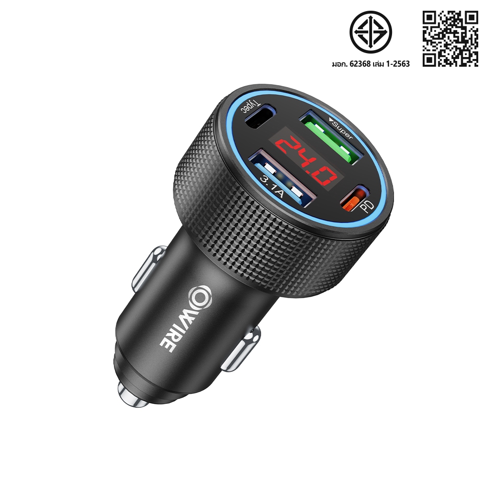 OWIRE ที่ชาร์จในรถ Car Charger 127W ชาร์จเร็ว Type C หัวชาร์จในรถ รองรับ super 66W  QC 3.0 + PD30W 4