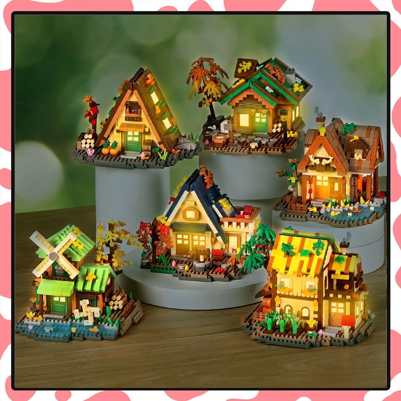 เลโก้บ้าน ตัวต่อนาโน 3D บ้านไม้ บ้านต้นซากุระ บ้านกังหันลม ขนาดเล็ก ของขวัญน่ารักๆ（ไม่มีไฟ）