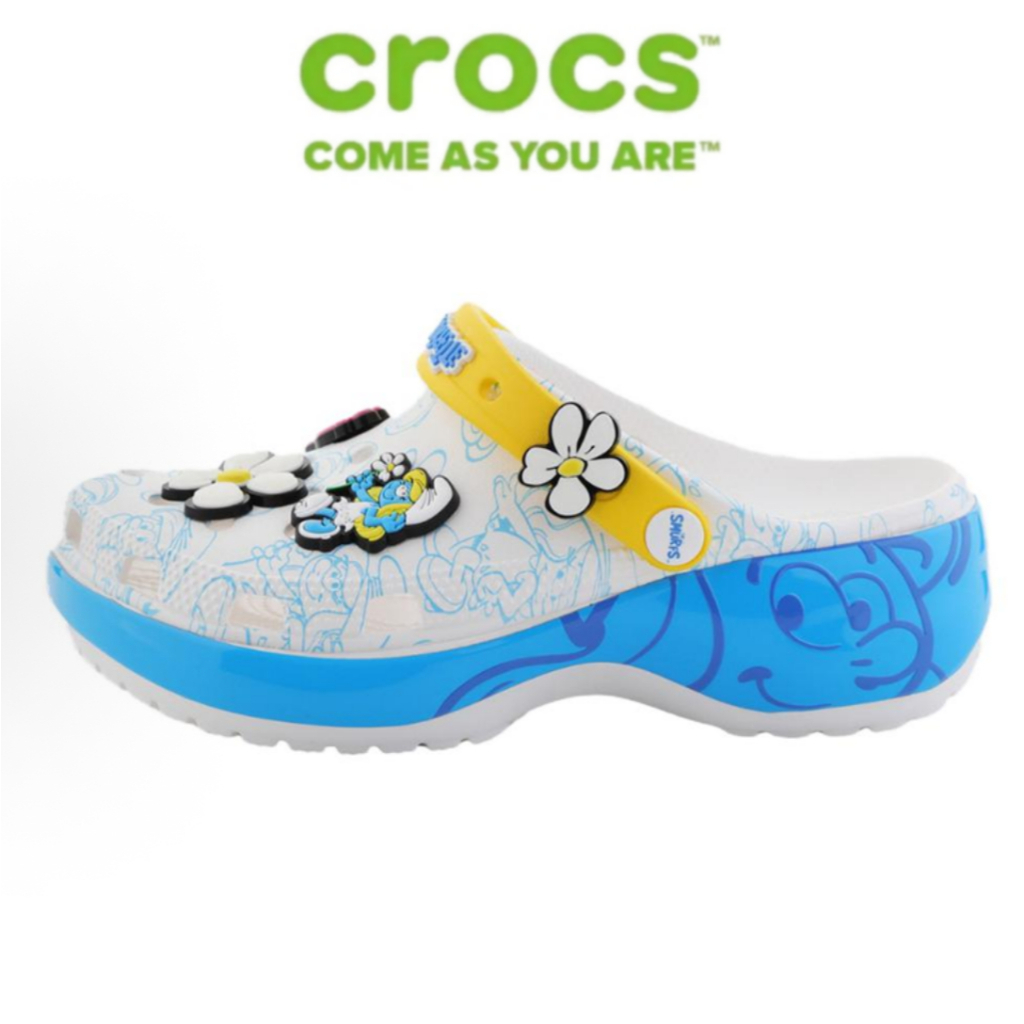 【FREE SHIP】Crocs Smurfs Platform Clog For Men And Women white blue Yellow sandals