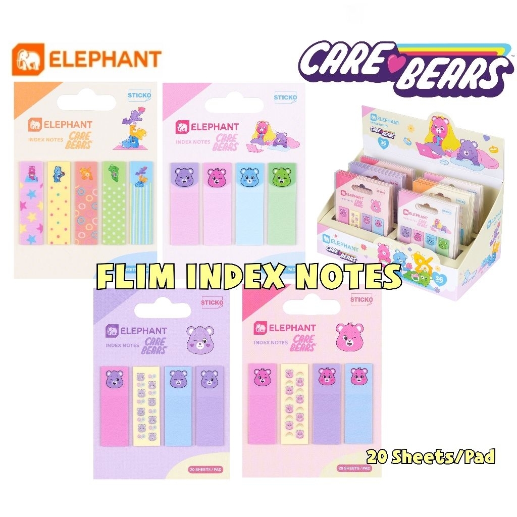Elephant ฟิล์มอินเด็กซ์โน้ต Care Bears Pastel (Index Notes) ฟิล์มโน้ตมีกาวในตัว (20 Sheet/Pad) ลิขสิทธิ์แท้
