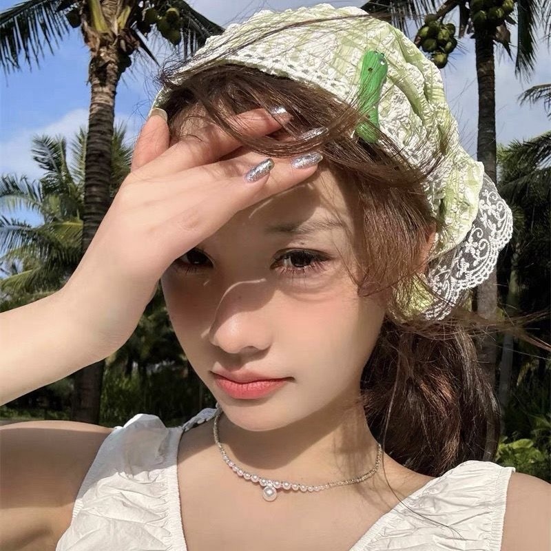 ✨ที่คาดผมทรงสามเหลี่ยม ผ้าโพกหัวลายตารางหมากรุก ผ้าพันคอสามเหลี่ยมลูกไม้ สไตล์เกาหลี y2k ย้อนยุค ราคา ถูกที่สุด ดีลบีเคเค แกลเลอรีภาพที่ 5