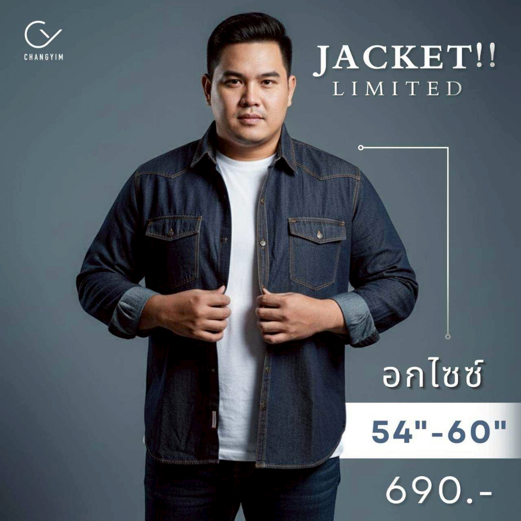 "Jacket Limited" แจ็คเก็ตยีนส์พรีเมียม ไซส์ใหญ่พิเศษ 5XL-7XL – หล่อเข้ม สไตล์คาวบอย ผ้านุ่ม ใส่สบายไม่รั้งแขน