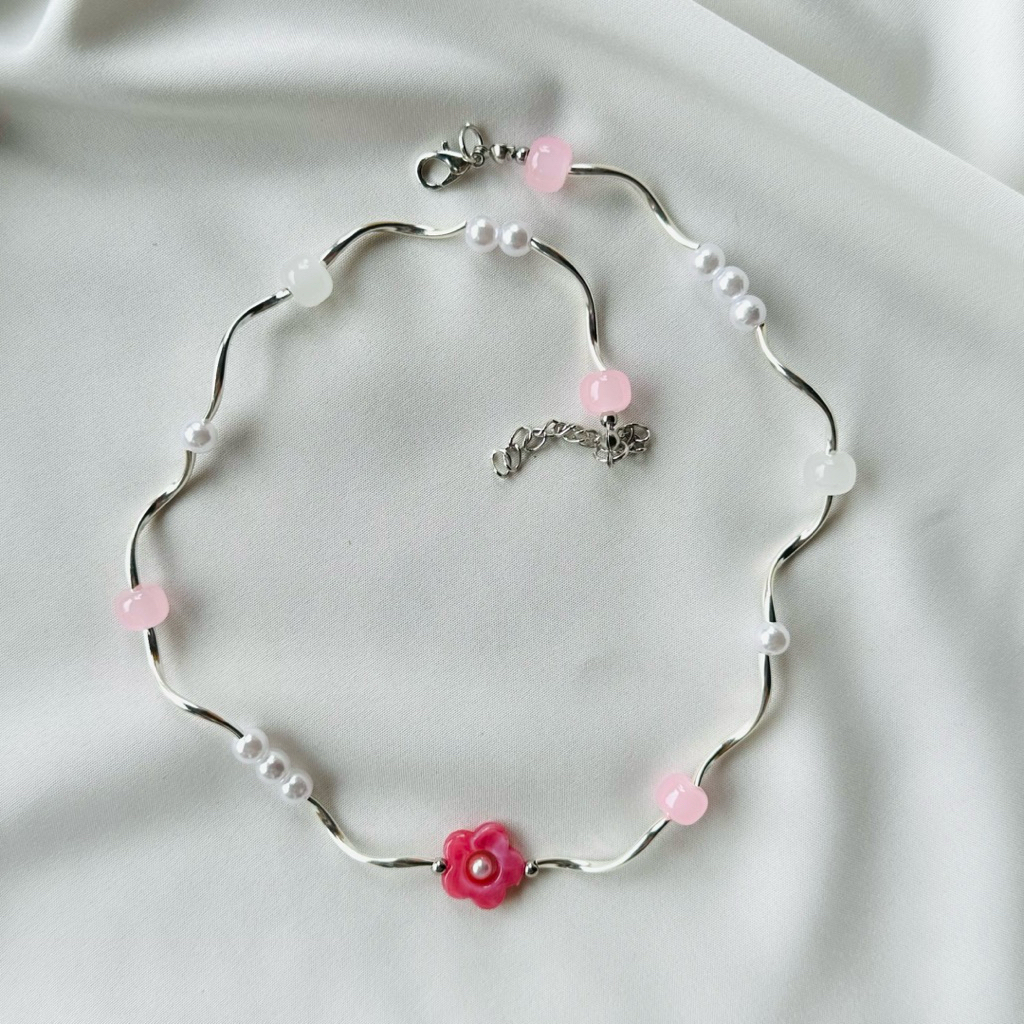 silver minimal necklace สร้อยคอมินิมอล ท่อเกลียว ท่อโค้ง ลูกปัดสแตนเลส หินแก้ว (หลายแบบ) พร้อมส่ง รูปที่ 4