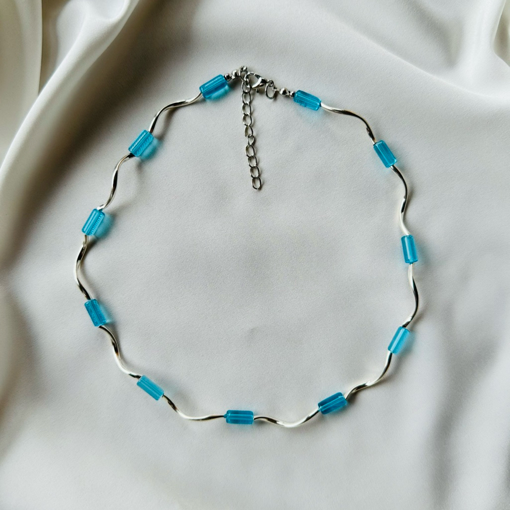 silver minimal necklace สร้อยคอมินิมอล ท่อเกลียว ท่อโค้ง ลูกปัดสแตนเลส หินแก้ว (หลายแบบ) พร้อมส่ง รูปที่ 6