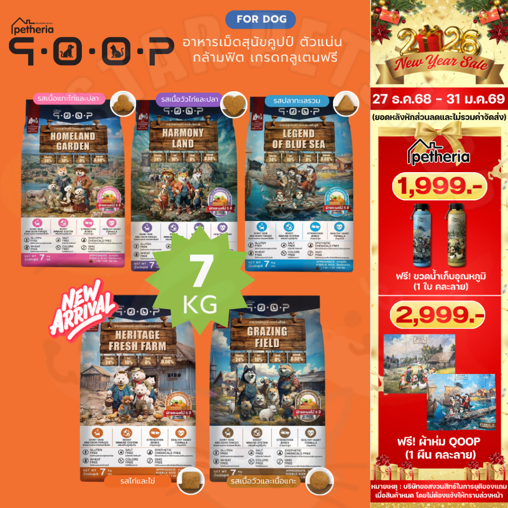 Petheria QOOP อาหารเม็ดสุนัขคูปป์ ตัวแน่น กล้ามฟิต เกรดกลูเตนฟรี สำหรับสุนัขทุกช