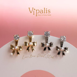 Vipalis พร้อมส่ง ต่างหูโบว์คริสตัลไข่มุก | Bow Pearl Crystal Earrings | Post Pin Silver 925