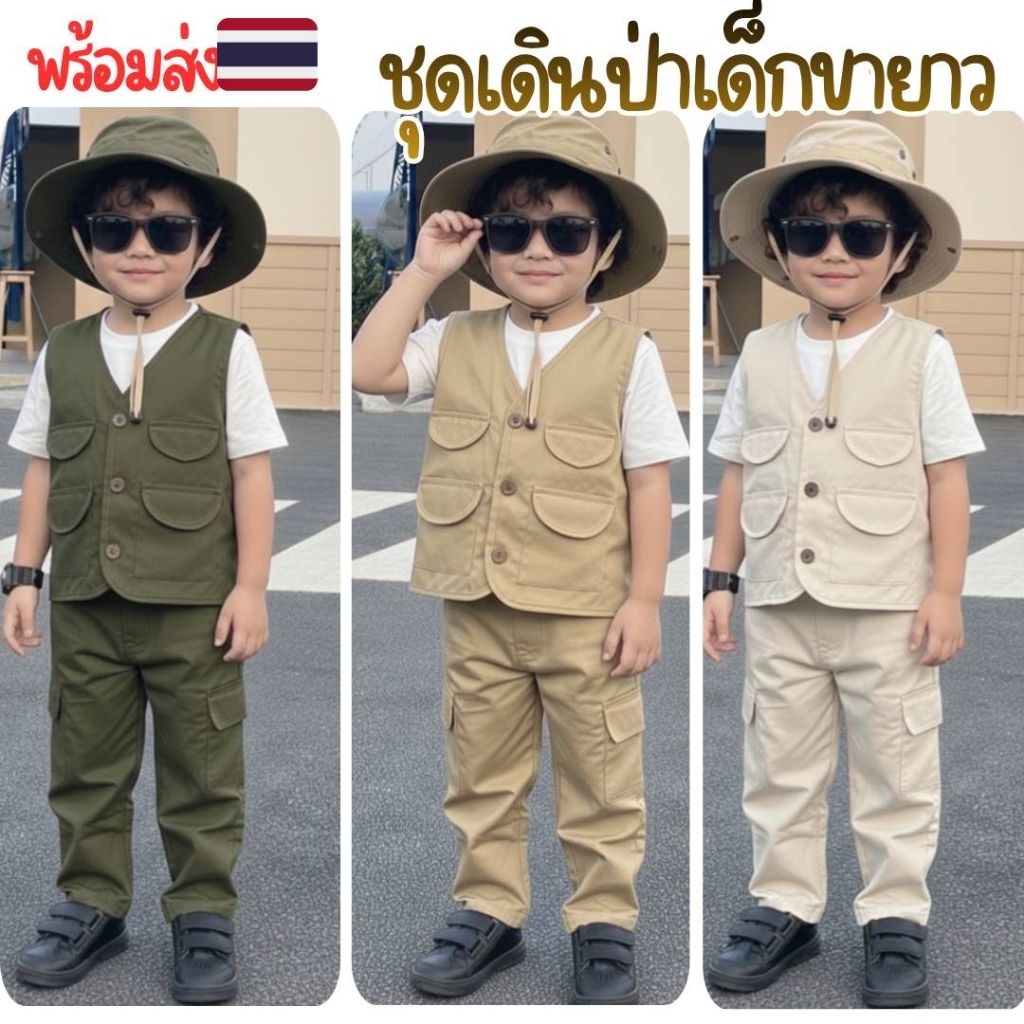 พร้อมส่งในไทย ชุดเดินป่าเด็ก กั๊กเดินป่าเด็กขายาว