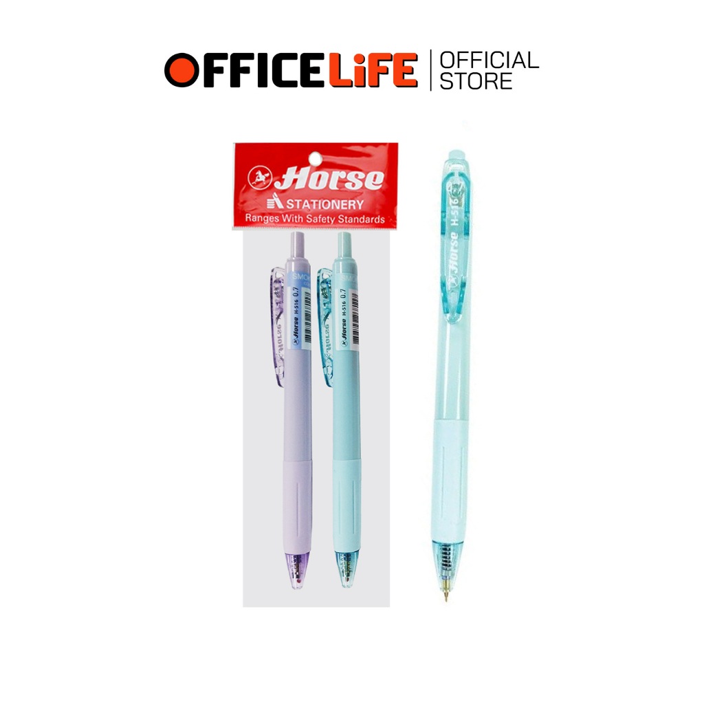 Horse (ตราม้า) ปากกาลูกลื่น SMOKY COLOR รุ่น H-516 ขนาด 0.7 มม. หมึกน้ำเงิน (2 ด้าม / แพ็ค)