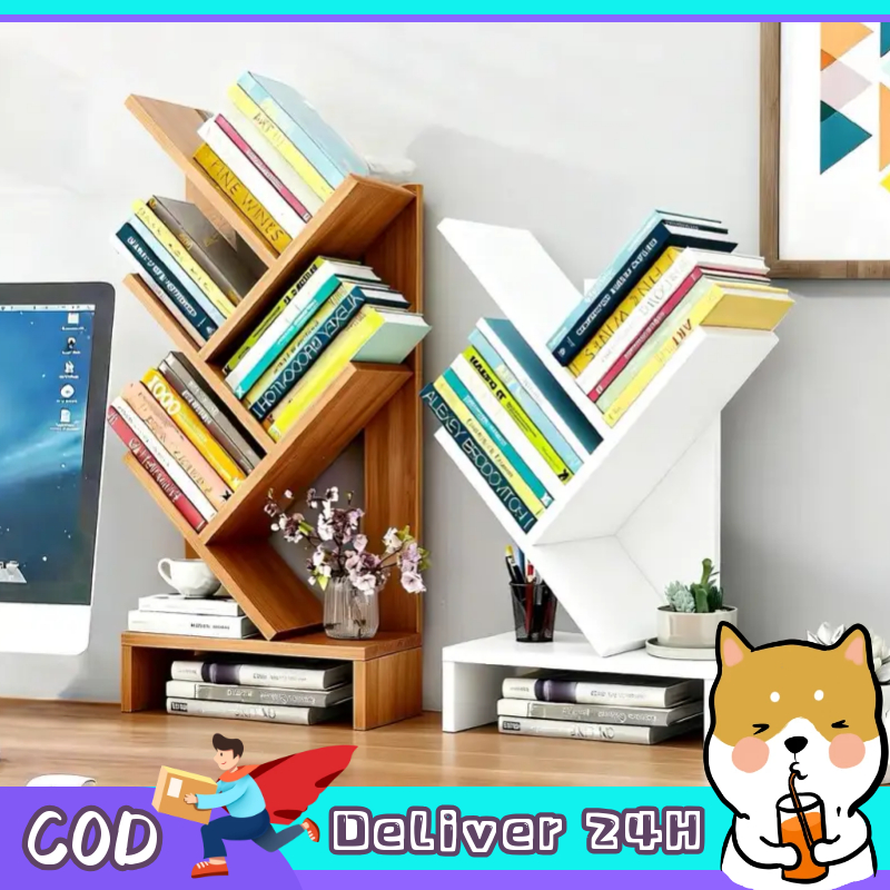 Dogegg🐶ชั้นวางหนังสือบนโต๊ะ ดีไซน์รูปต้นไม้ ชั้นจัดเก็บอเนกประสงค์ ชั้นวางหนังสือทรงต้นไม้ จัดระเบียบบนโต๊ะทำงาน