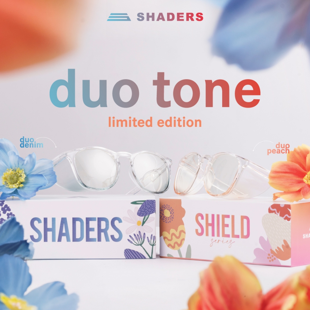 สีใหม่ล่าสุด ! แว่นตา SHADERS SHIELD | Duo Peach & Duo Denim แว่นกันลม ฝุ่นควัน PM 2.5 กันแดด UV400 กรองแสงสีฟ้า