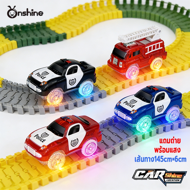 ONSHINE magnetic tiles ของแท้ รถยนต์ไฟฟ้าtoy car trackกว้างขึ้น（แถมถ่าย พร้อมแสง）ของเล่น 4 ขวบ stem