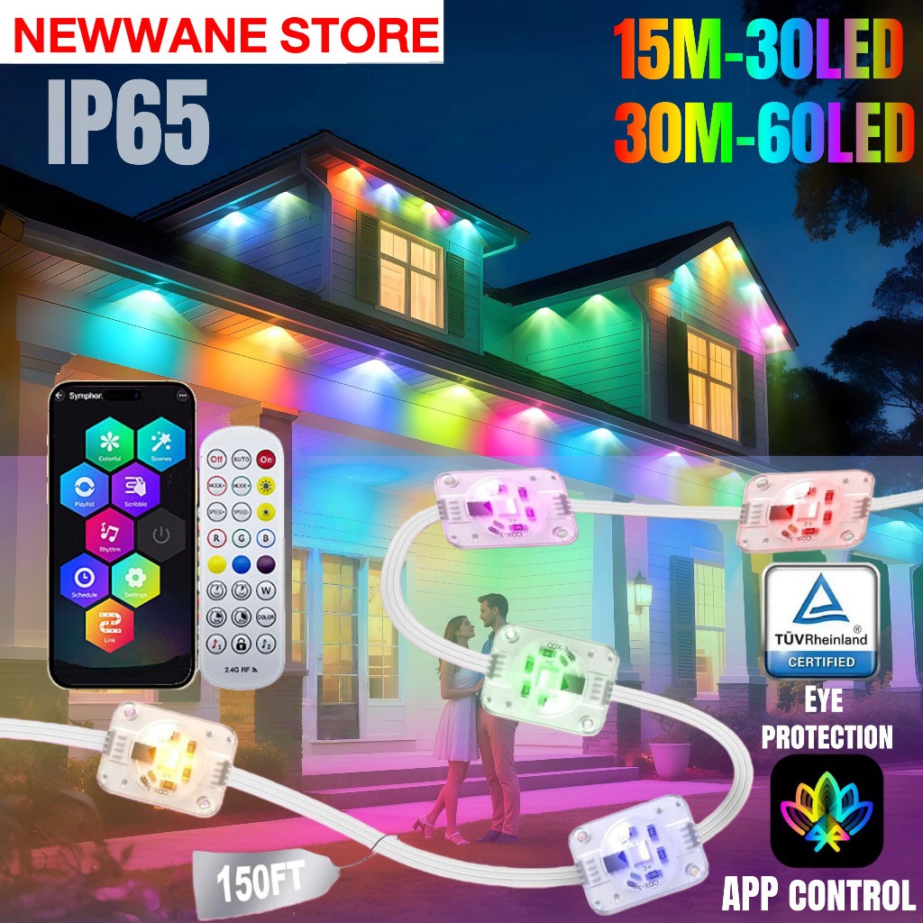 Outdoor Eaves Lights 60M 24V Waterproof - Permanent Installation LED Fairy Lights for Christmas
