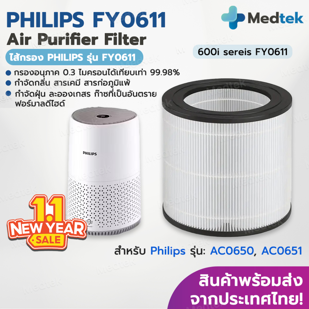 [พร้อมส่งจากไทย] ไส้กรองอากาศ Philips AC0650 เครื่องฟอกอากาศ Philips FY0611 /30 for Air Purifier AC0