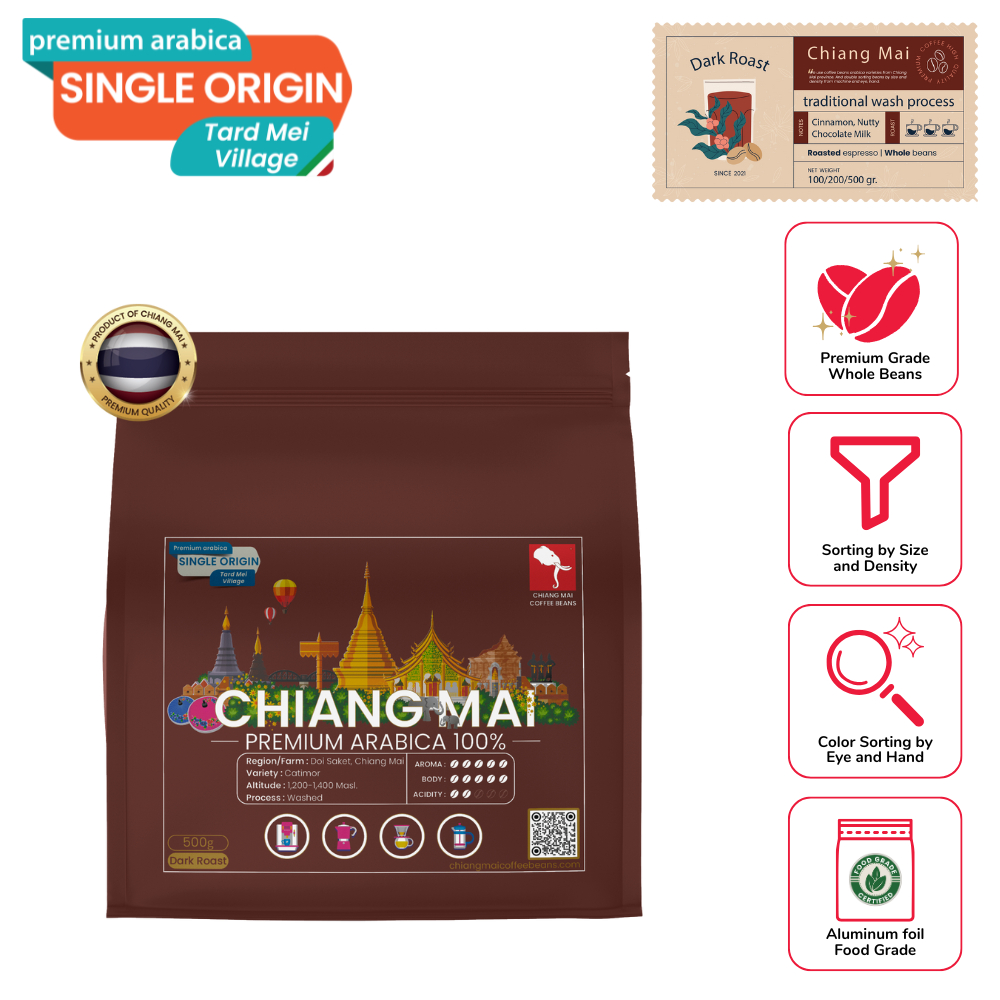 Chiang Mai Coffee Beans : Tard Mei Village : Dark Roast (เชียงใหม่ คอฟฟี่ บีนส์ : ตาดเหมย : คั่วเข้ม