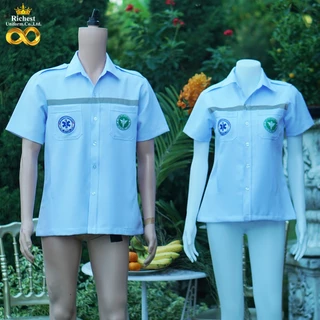 เสื้อปฏิบัติการ ตรวจการ ซาฟารี ปักกระทรวงสาธารณสุข + ปักสพฉ หลังปักพยาบาล1669 สีขาว❤🩶🩵