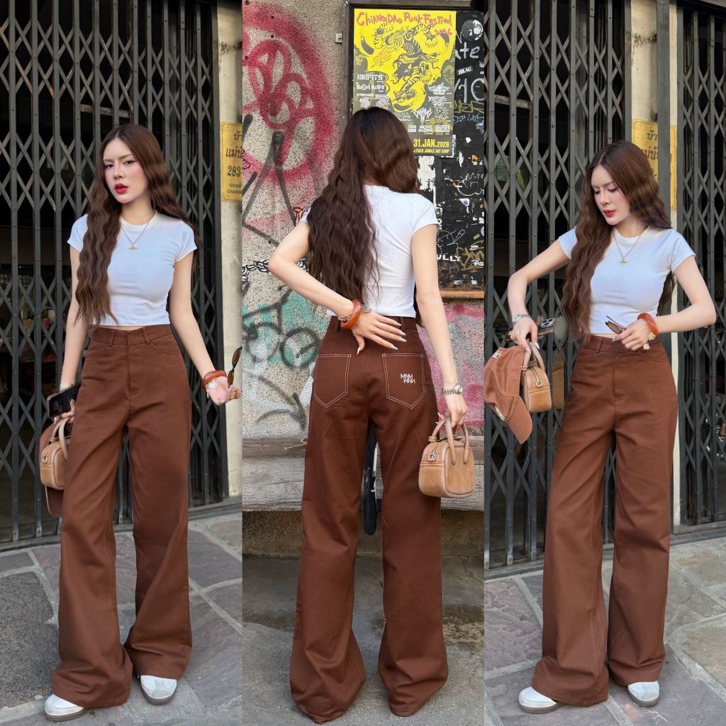 Ma.NEW  MAGIC PANTS  COCOA COLOR กางเกงขากระบอกผ้าคอตตอนยีนส์