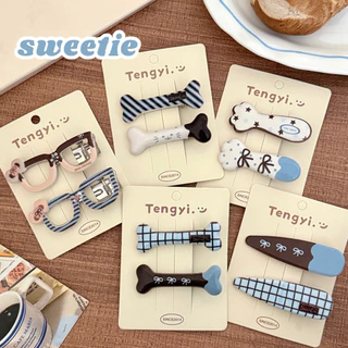 Cute 461 กิ๊บติดผม กิ๊บหนีบผมลายกราฟฟิค โทนฟ้าตาล 2 ชิ้น/แพ็ค