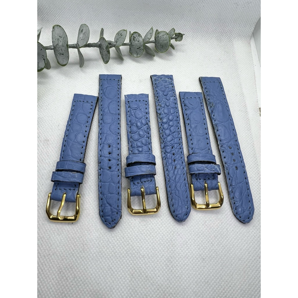 สายนาฬิกาหนังจระเข้แท้สีฟ้าขนาด 18 มิล แถมบัคเคิ้ล