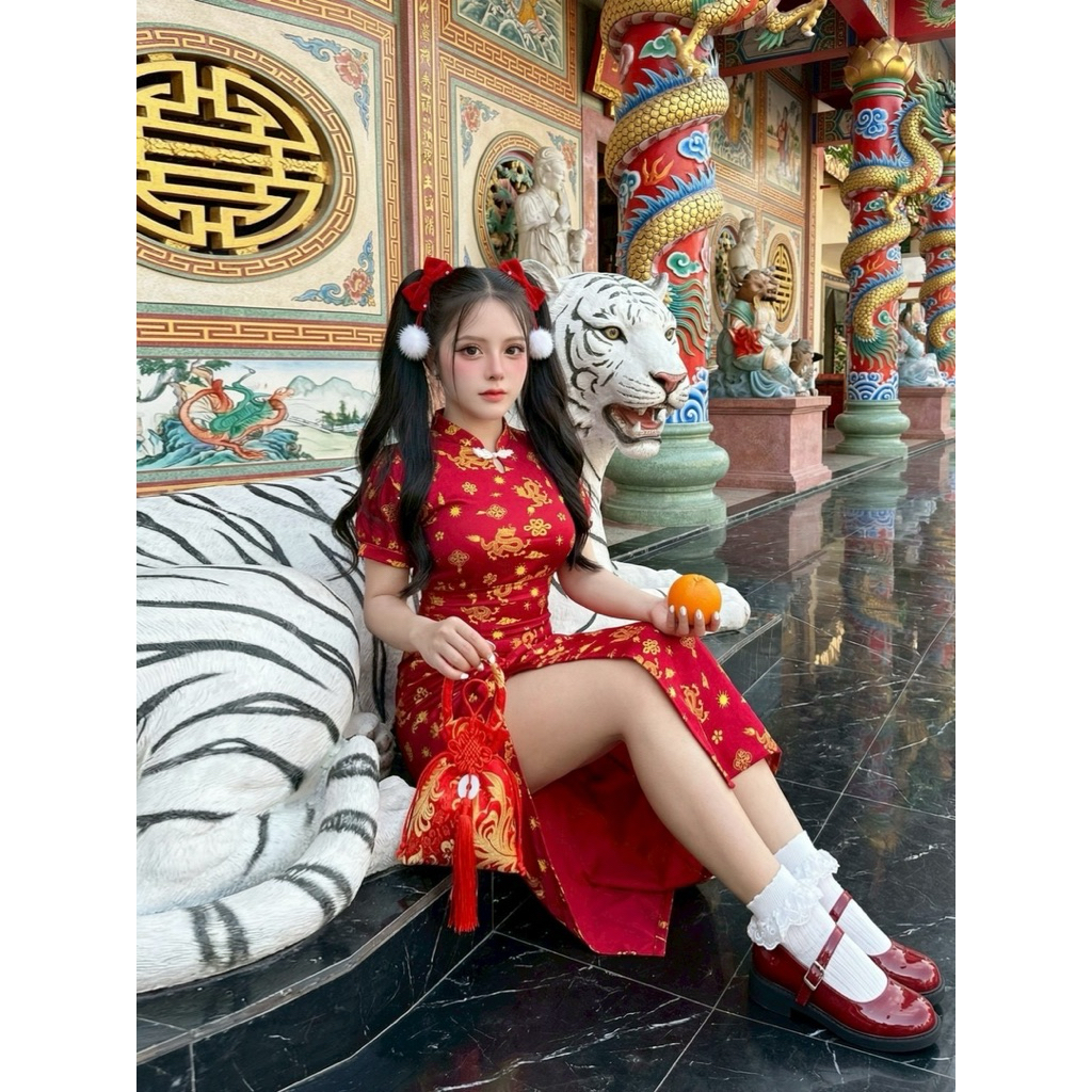 ชุดเซต2ชิ้นผ้าไมโคร(ตรุทจีนตรุทใจ)เเดงเสื้อ+กระโปรงยาว - รูปที่ 2