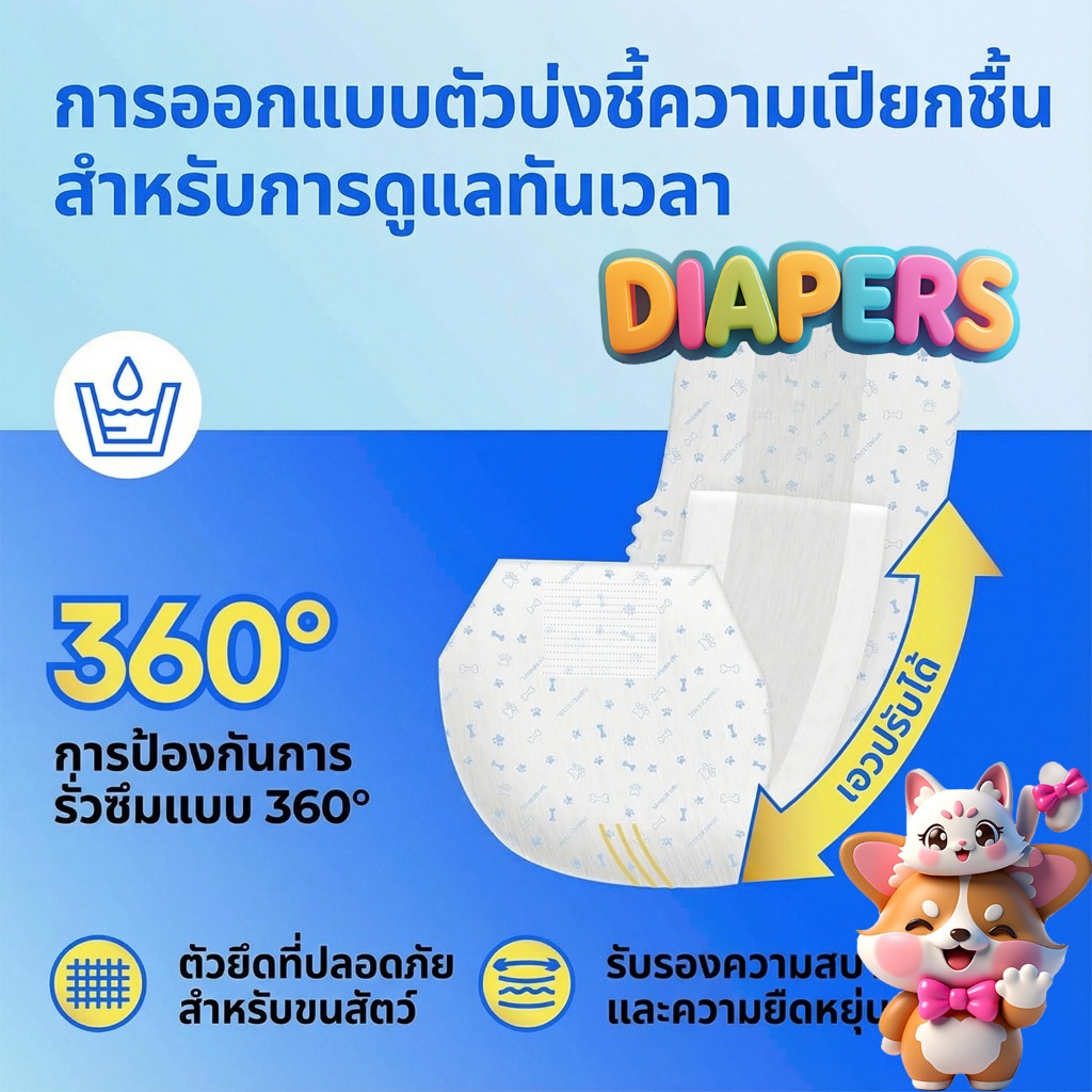Boqi Factory ผ้าอ้อมสุนัข แบบใช้แล้วทิ้ง  ชายและหญิง ชุดอุปกรณ์สำหรับสัตว์เลี้ยง