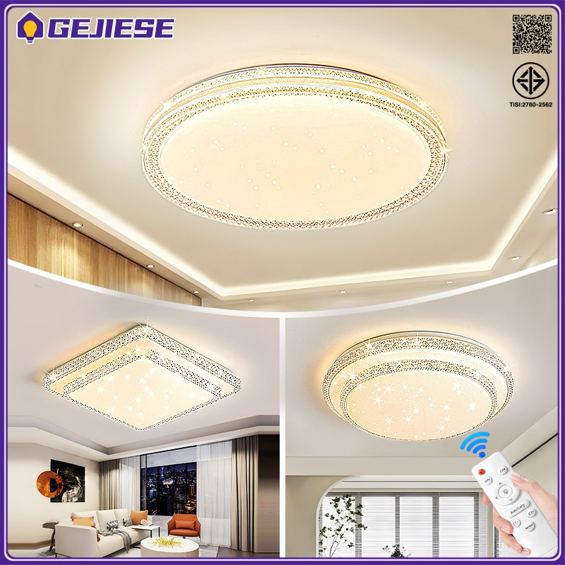 GEJIESE 30/40/50 ซม. โคมไฟเพดาน ไฟ 3 สี วงกลม/สแควร์ ไฟเพดาน ด้วยการควบคุมระยะไกล ไฟ led เพดาน ไฟติดเพดาน ไฟห้อยเพดาน