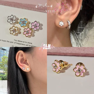 Melia stud earrings - Aelin.ALN ต่างหูดอกไม้ชุบสี มี 5 แบบ สาวแพ้ง่ายใส่ได้ค่ะ rhodium plated #SE12-01