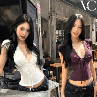 เสื้อยืดผู้หญิงแขนสั้นคอวี ผ้านุ่มสบาย ใส่สบายตลอดวันY117